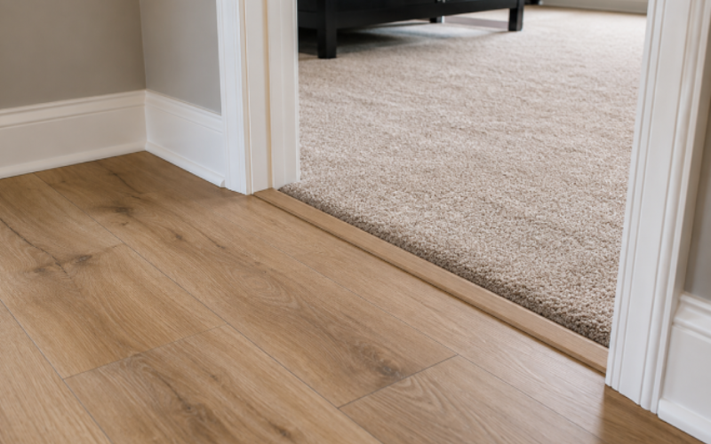 Landers-Premier-Flooring-Luxury vinyl plank flooring transition to carpet in Austin home-800x500