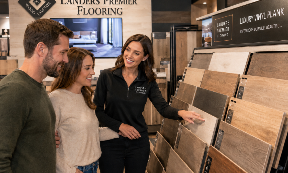 Customers viewing luxury vinyl plank in Austin TX-1000x600