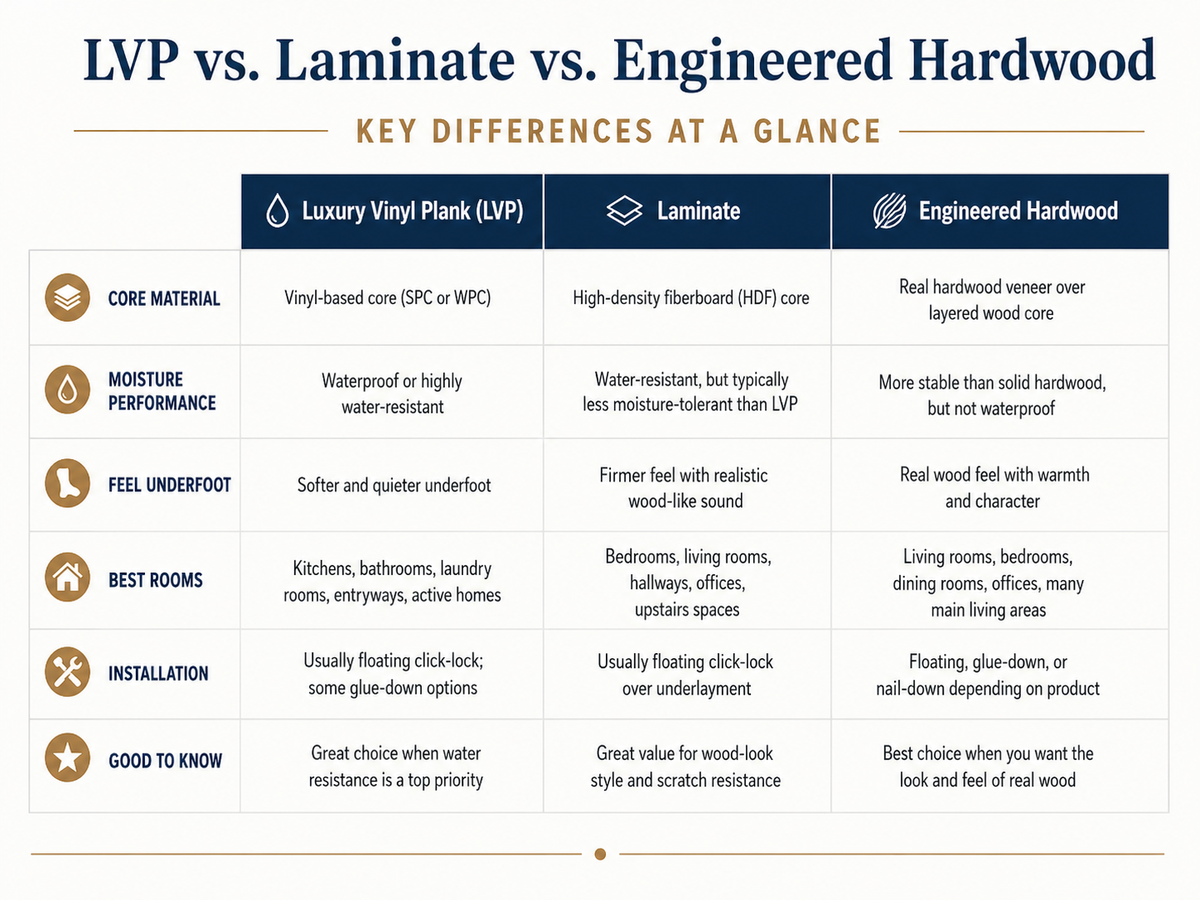Laminate flooring compared with LVP and engineered hardwood for Austin homes